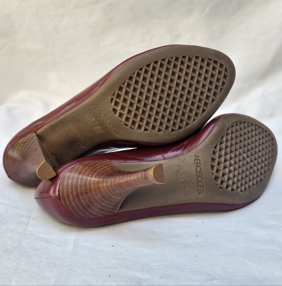Aerosoles Red Leather Shoes Peep-Toe Heels Rockabilly Pinup Fall Autumn Size 7.5 - Picture 7 of 14